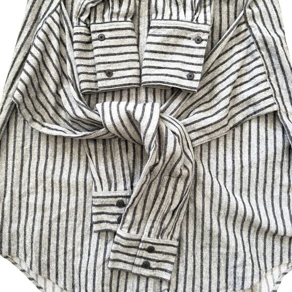 DEREK LAM 10 CROSBY Striped Tie Waist Mini Shirt Dress Long Slv Grey $395 - Picture 5 of 13